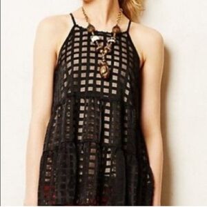 Anthropologie Chic Black Grid Pattern top ,L NWT